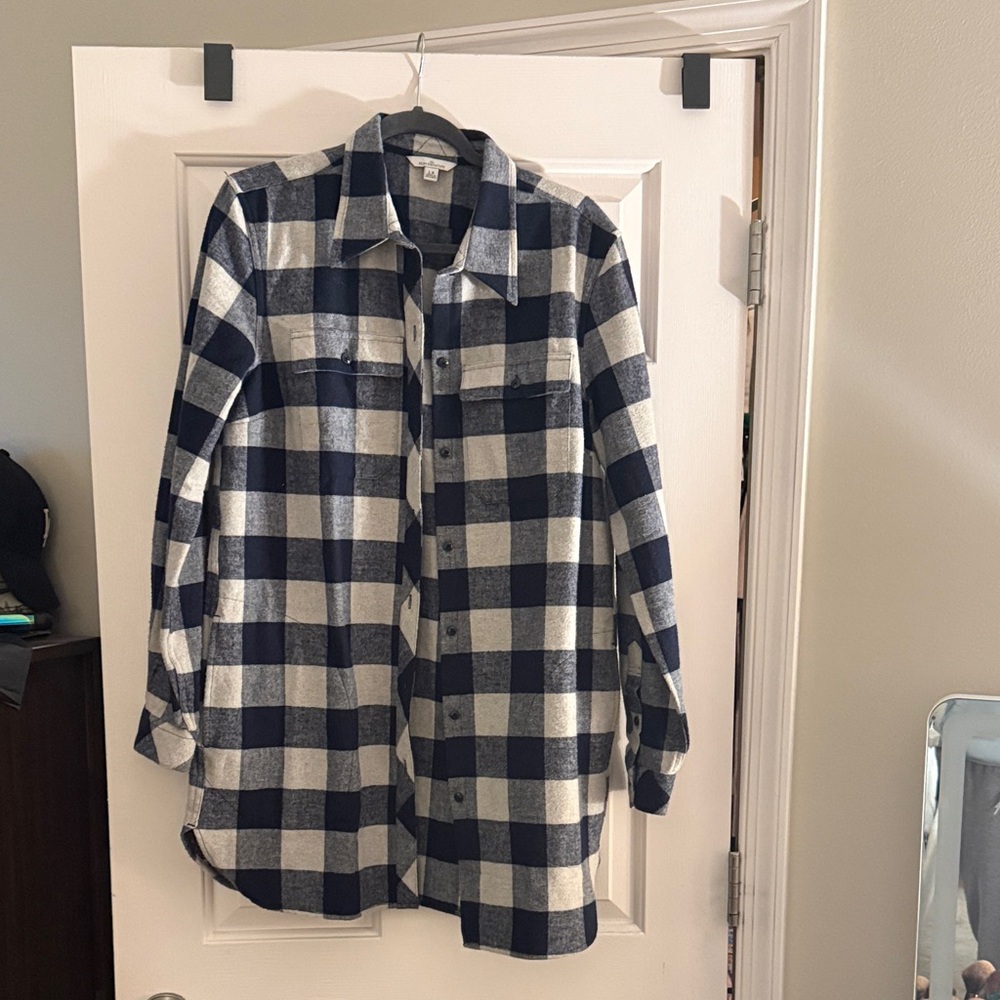 L.L. Bean Signature Women's Navy and Grey Plaid Tunic NWOT